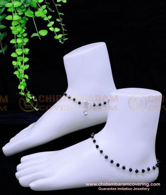ANK124 - 10.5 Inch Cute Simple Fancy Black Crystal Anklets Silver Design