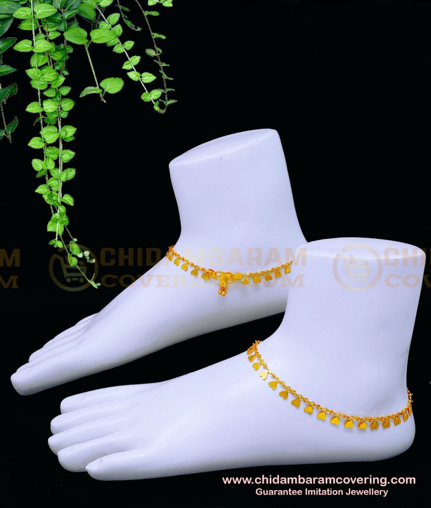 ANK125 - 10.5 Inch Latest Light Weight Heart Model Anklet Designs Gold