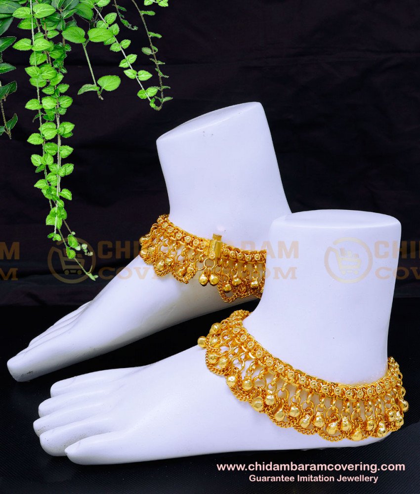 ANK132 - 10 Inch Bridal Wear Heavy Anklet Designs Gold for Wedding