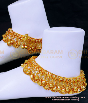 ANK132 - 10 Inch Bridal Wear Heavy Anklet Designs Gold for Wedding