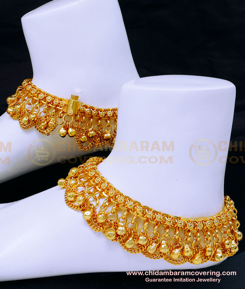 ANK132 - 10 Inch Bridal Wear Heavy Anklet Designs Gold for Wedding