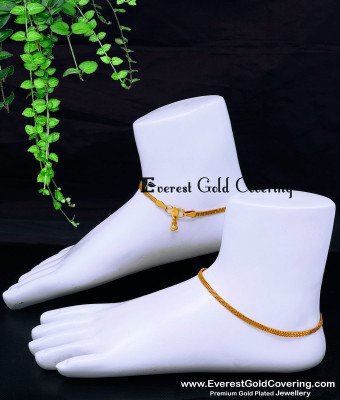 ANK135 - 9 Inch 1 Gram Gold Plated Thin Chain Simple Payal Design