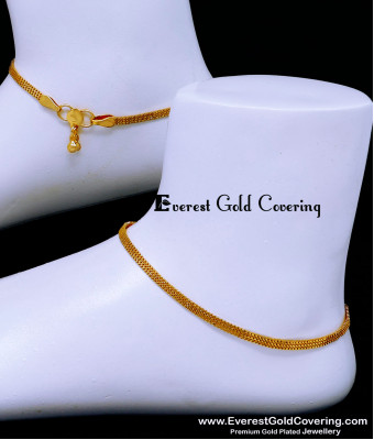 ANK135 - 9 Inch 1 Gram Gold Plated Thin Chain Simple Payal Design