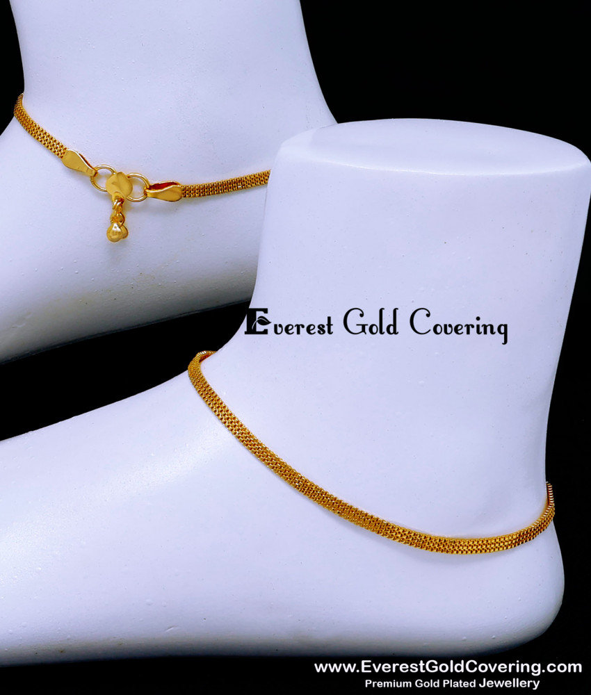 ANK135 - 9 Inch 1 Gram Gold Plated Thin Chain Simple Payal Design