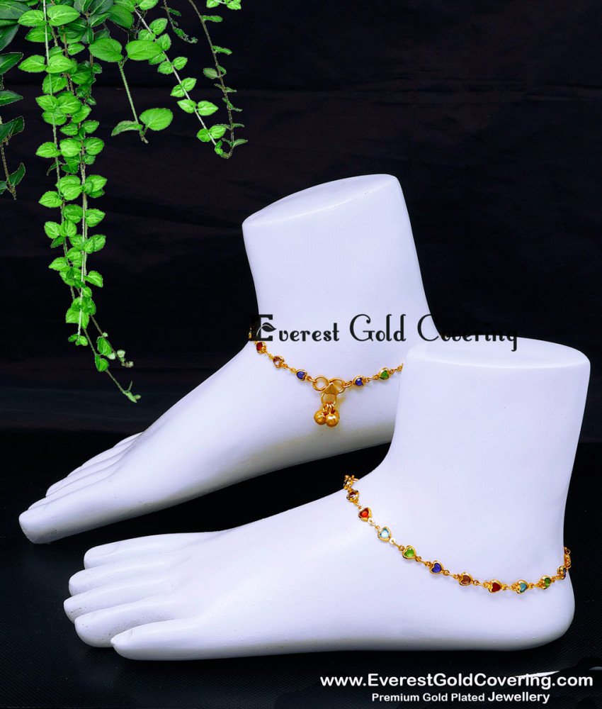 ANK137 - 10 Inch Latest Multi Colour Stone Fancy Anklet Designs