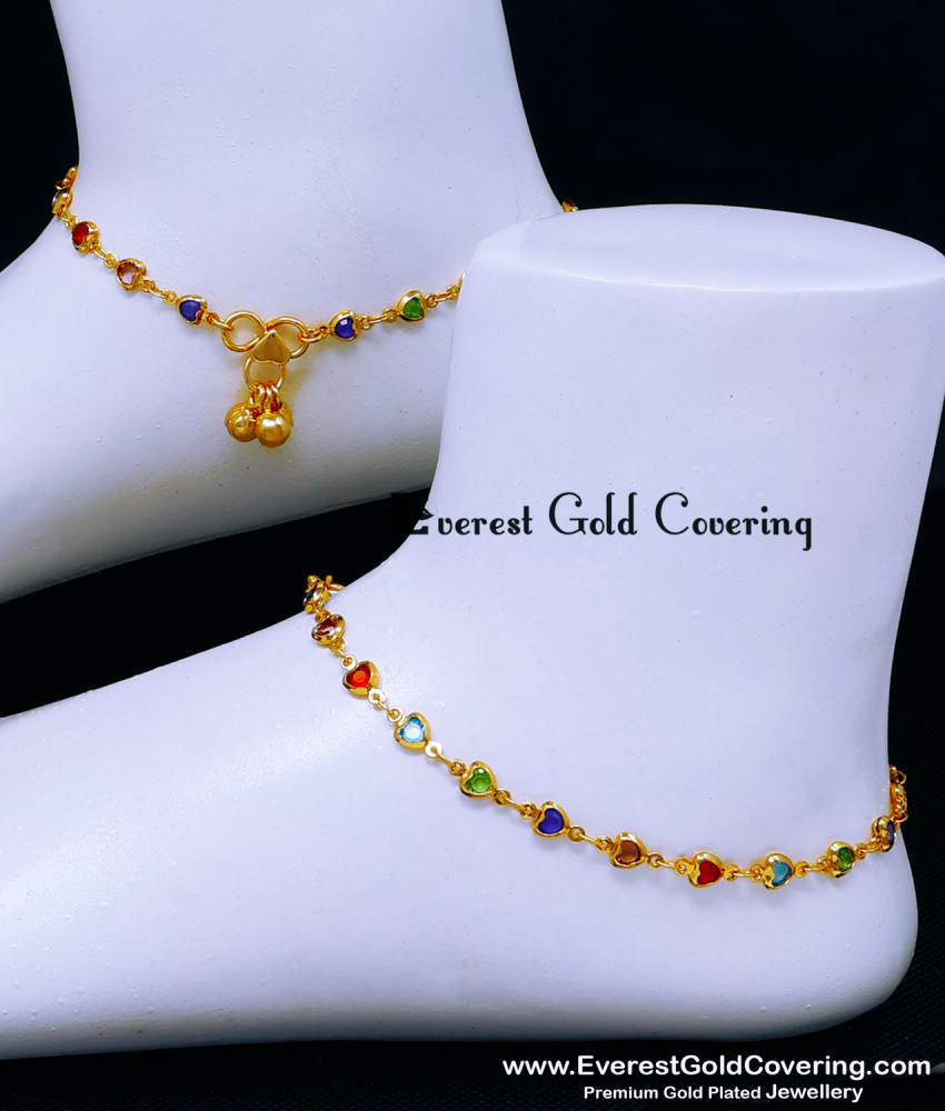 ANK137 - 10 Inch Latest Multi Colour Stone Fancy Anklet Designs
