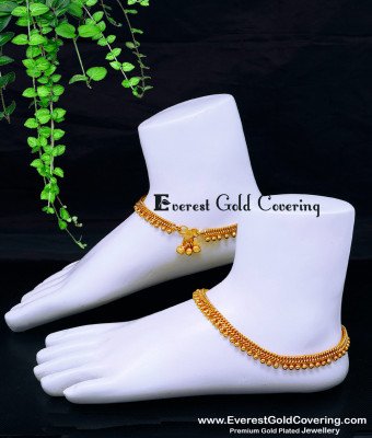 ANK138 - 10 Trendy Gold Beads Heavy 1 Gram Gold Anklets Designs