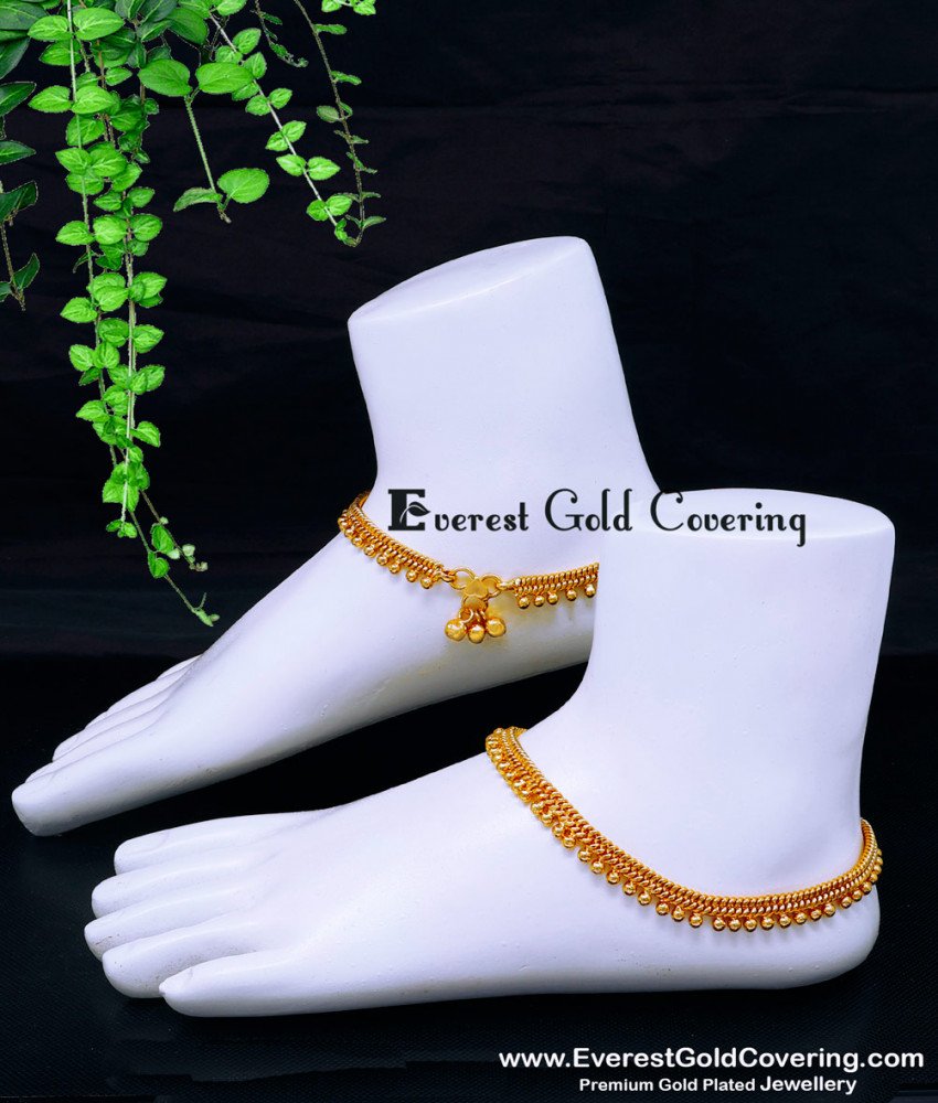 ANK138 - 10 Trendy Gold Beads Heavy 1 Gram Gold Anklets Designs