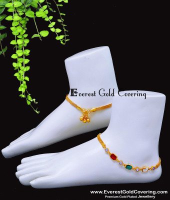 ANK144 - 10 Inch New Model Gold Plated Stone Anklet Designs for Girls