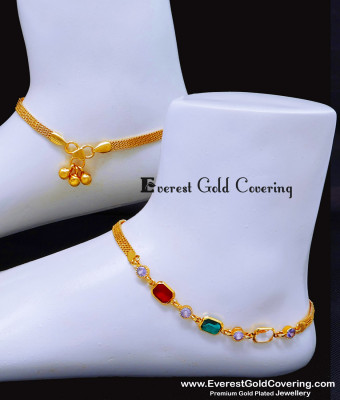ANK144 - 10 Inch New Model Gold Plated Stone Anklet Designs for Girls