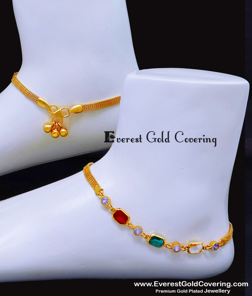 ANK144 - 10 Inch New Model Gold Plated Stone Anklet Designs for Girls