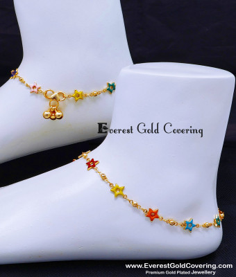 ANK145 - 11 Inch Latest Colourful Star Fancy Anklet Gold Plated Jewellery