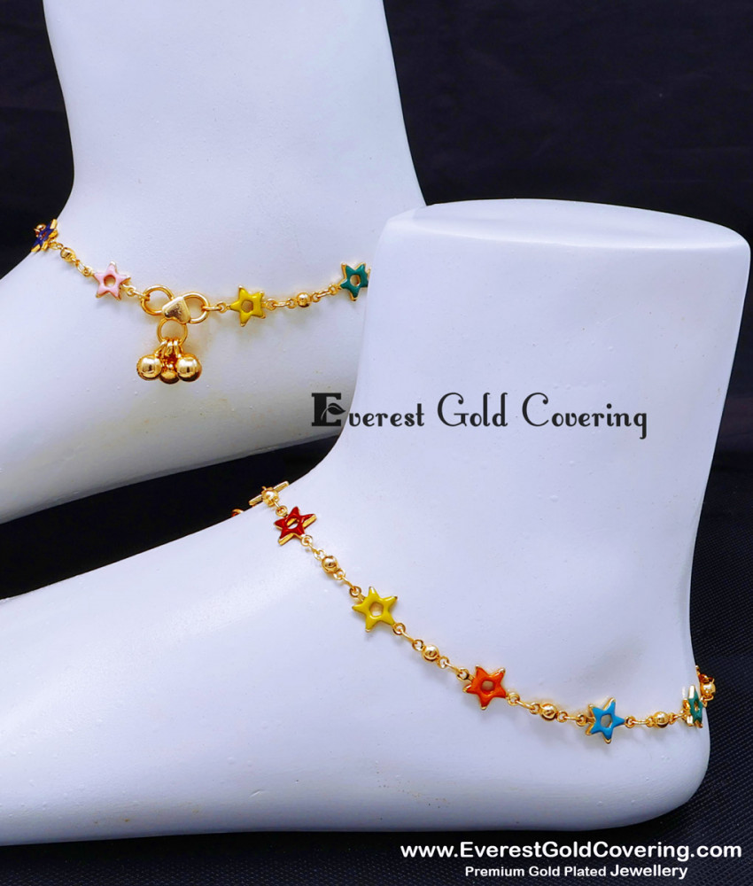 ANK145 - 11 Inch Latest Colourful Star Fancy Anklet Gold Plated Jewellery