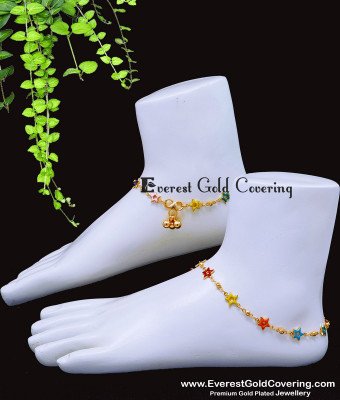 ANK145 - 11 Inch Latest Colourful Star Fancy Anklet Gold Plated Jewellery