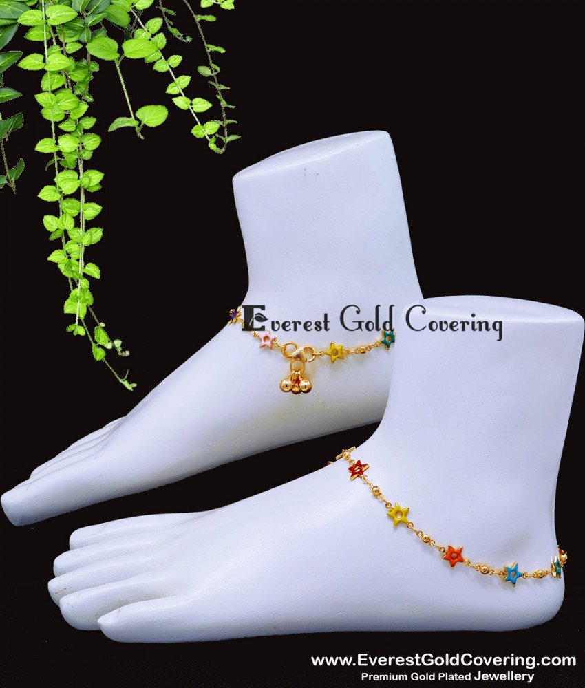 ANK145 - 11 Inch Latest Colourful Star Fancy Anklet Gold Plated Jewellery