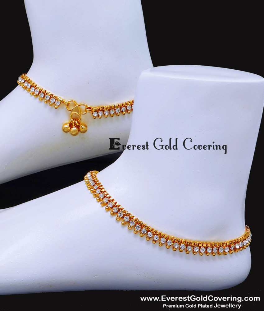 ANK146 - 10 Inch 1 Gram Gold Plated Elegant White Stone Anklet Designs