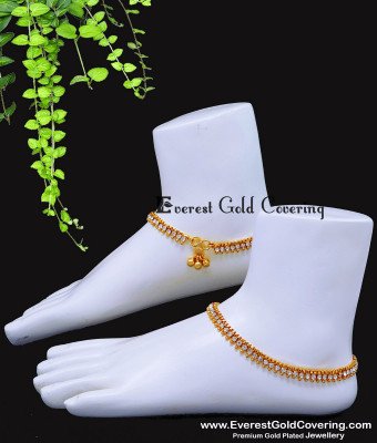 ANK146 - 10 Inch 1 Gram Gold Plated Elegant White Stone Anklet Designs