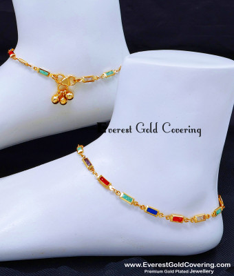 ANK148 - 10 Inch 1 Gram Stylish Modern Anklets with Colourful Stone 