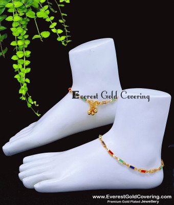 ANK148 - 10 Inch 1 Gram Stylish Modern Anklets with Colourful Stone 