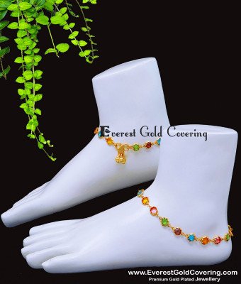 ANK149 - 10 Inch Unique Flower Design Light Weight Multi Stone Anklet