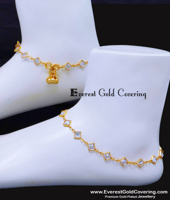 ANK150 - 10 Inch Gold Plated White Stone Anklet Simple Unique Payal Design
