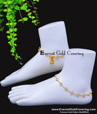 ANK150 - 10 Inch Gold Plated White Stone Anklet Simple Unique Payal Design