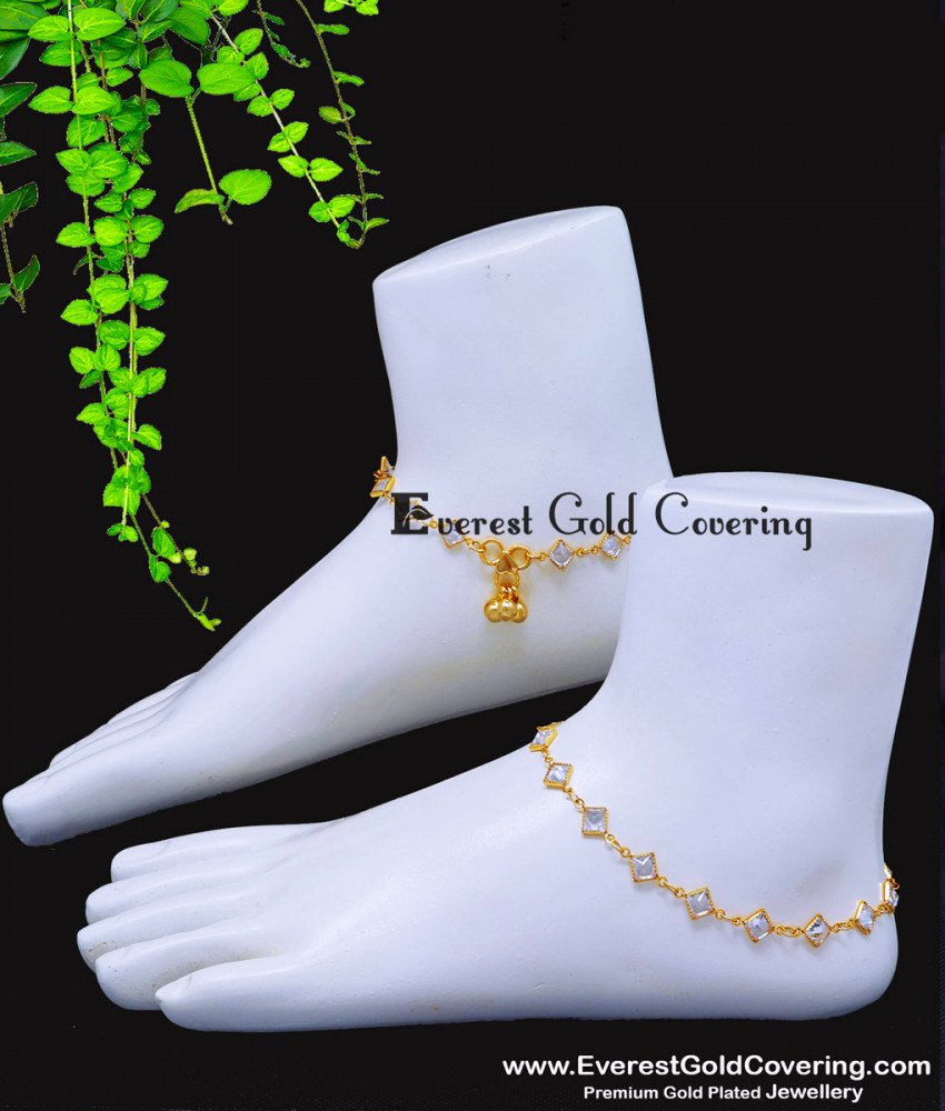 ANK150 - 10 Inch Gold Plated White Stone Anklet Simple Unique Payal Design
