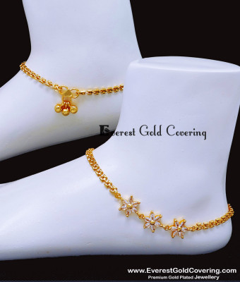 ANK151 - 10 Inch Gold Plated Modern White Stone Flower Design Anklet 