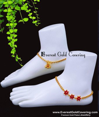 ANK152 - 10 Inch Elegant Ruby Stone Flower Model Western Style Anklets
