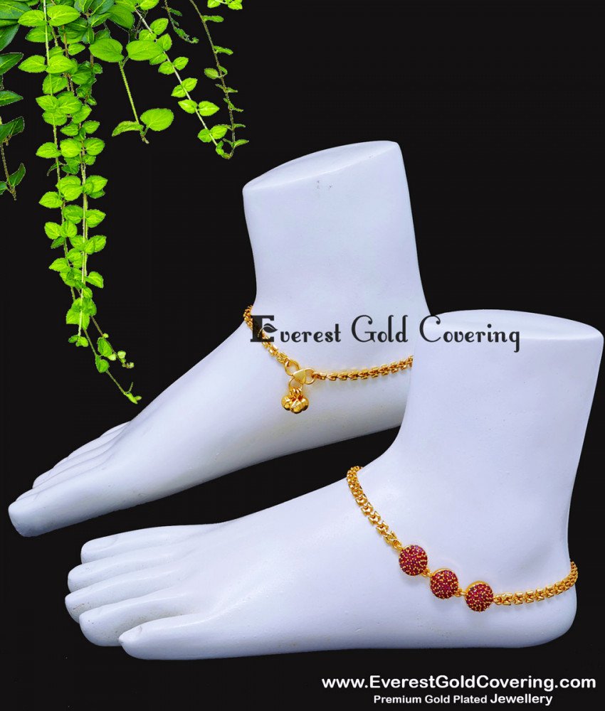 ANK154 - 10 Inch One Gram Gold Plated Ruby Stone Buy Anklets Online