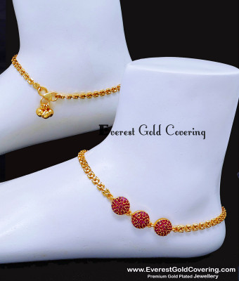 ANK154 - 10 Inch One Gram Gold Plated Ruby Stone Buy Anklets Online