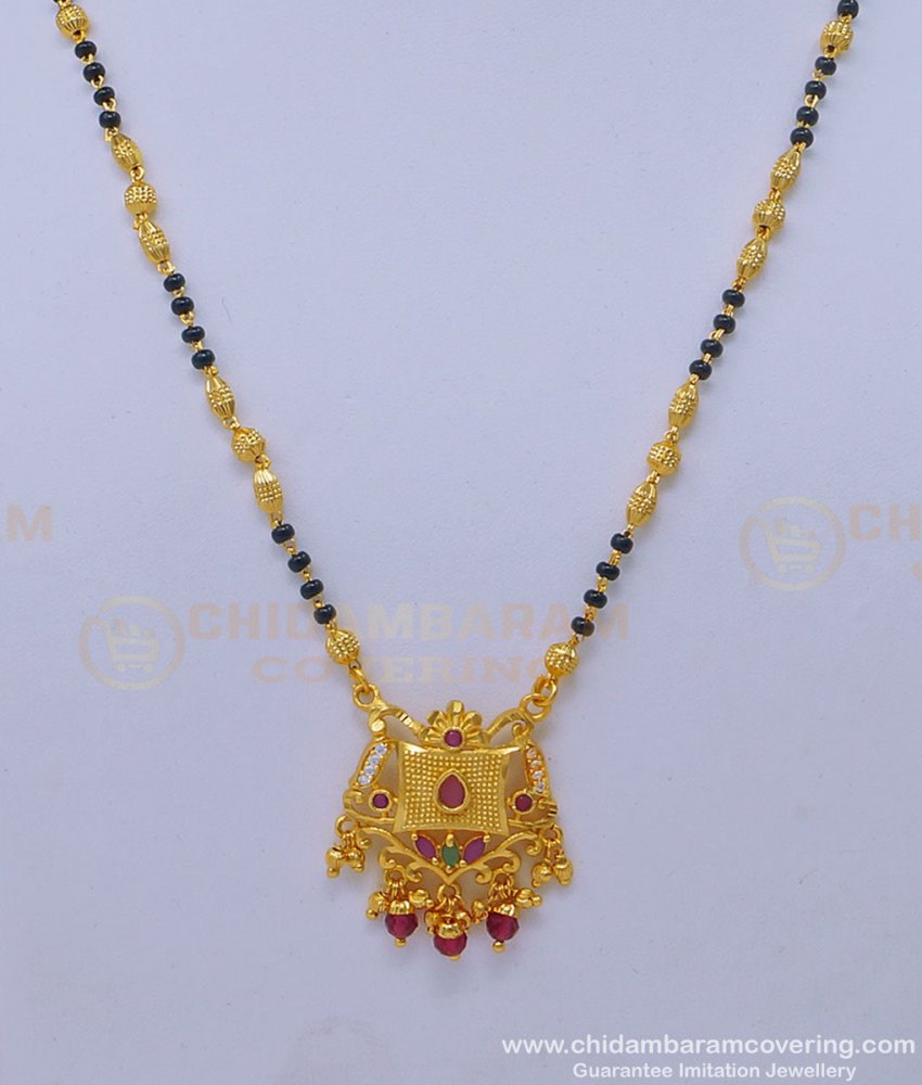 BBM1028 - Trendy Modern Single Line Black Beads Short Hindu Mangalsutra Design 