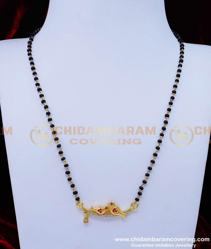 BBM1045 - Unique Love Birds Pendant Short Black Beads Mangalsutra