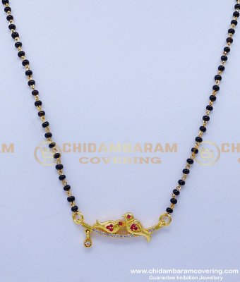 BBM1045 - Unique Love Birds Pendant Short Black Beads Mangalsutra