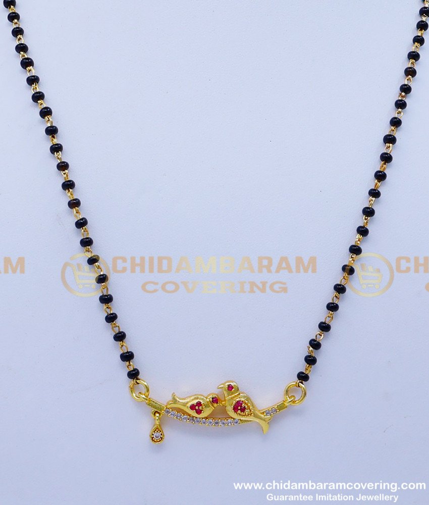 BBM1045 - Unique Love Birds Pendant Short Black Beads Mangalsutra