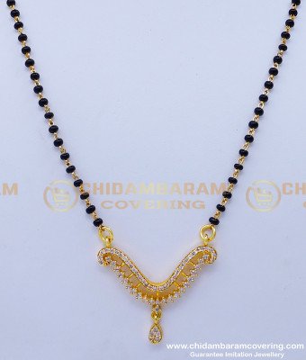 BBM1047 - American Diamond Short Black Beads Mangalsutra Online
