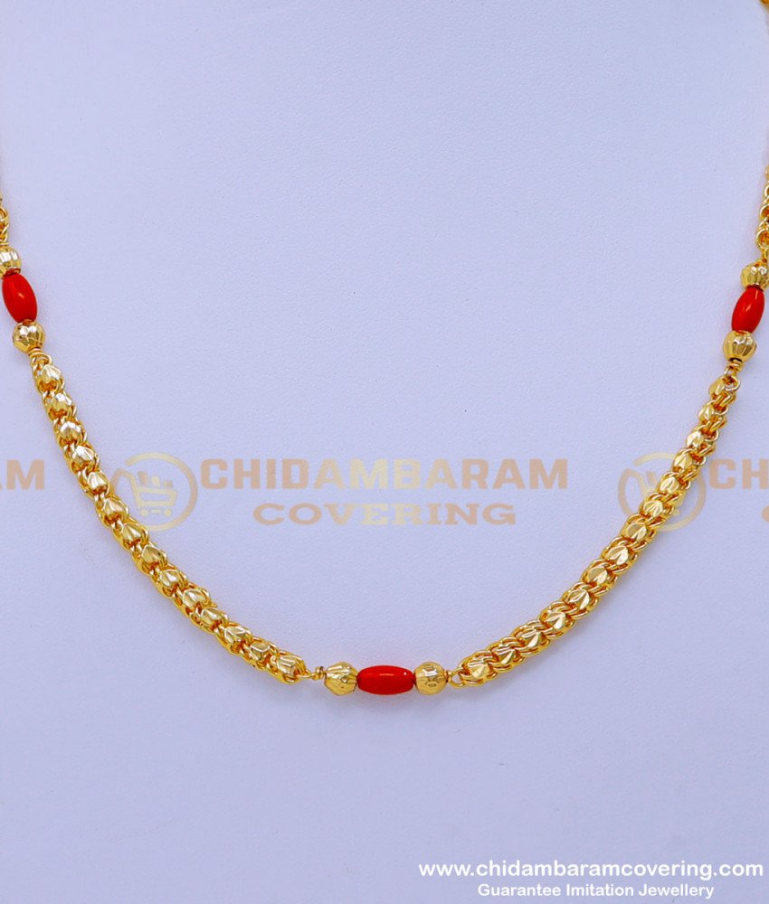 BBM1056 - Attractive Heart Model Chain with Red Moti Mangalsutra Design