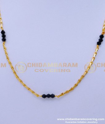 BBM1058 - Simple Gold Design Black Crystal Karimani Chain for Women