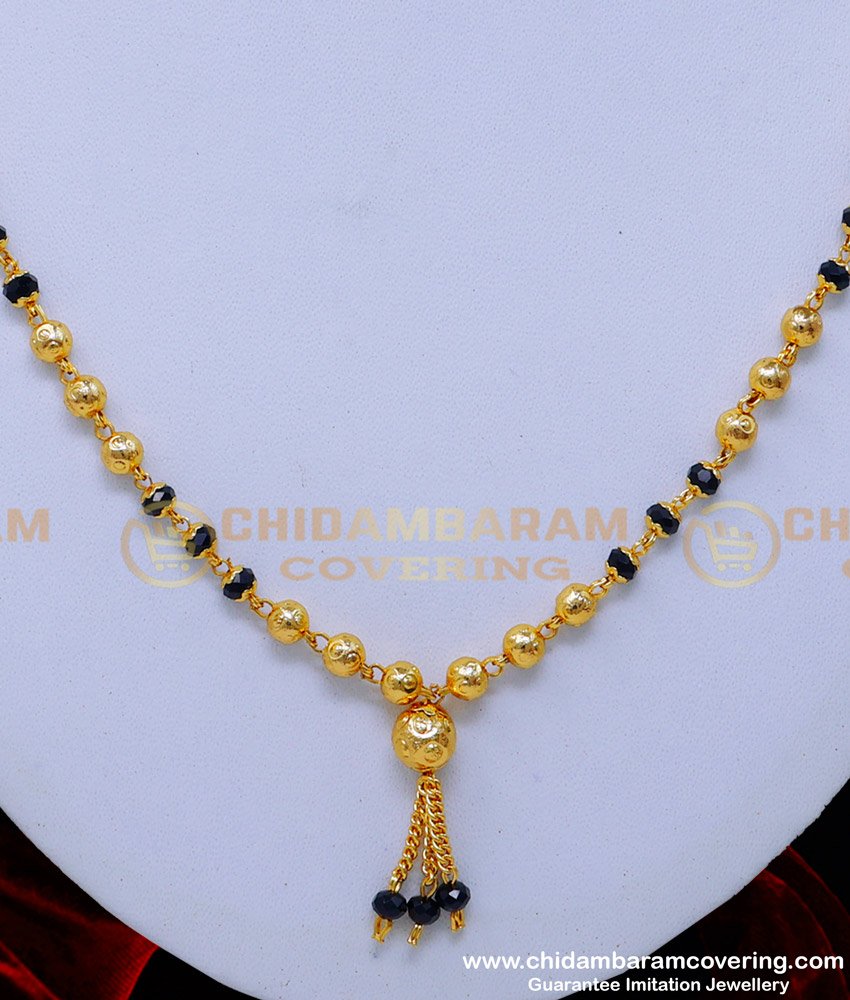 BBM1082 - Traditional Black Crystal Yellow Gold Mangalsutra Design
