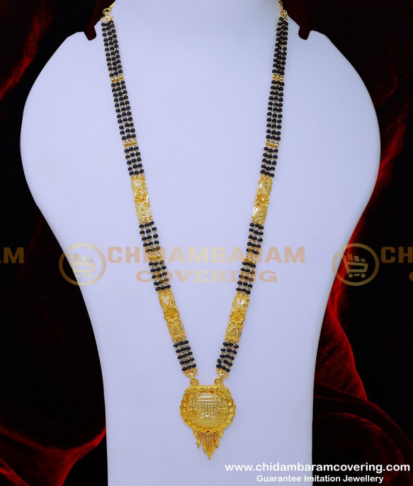 BBM1089 - Gold Forming Black Beads Nallapusalu Designs Gold Long 