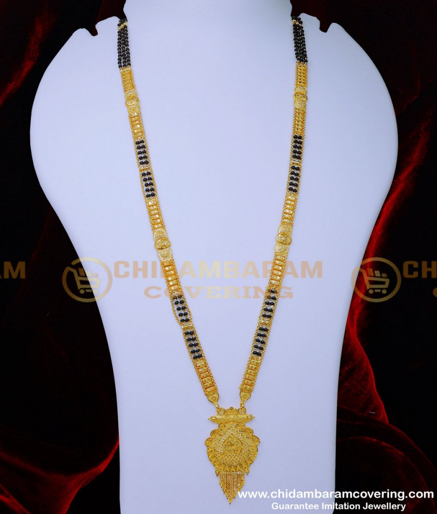 BBM1090 - 36 Inch Long Gold Look 2 Gram Gold Black Beads Mangalsutra Designs