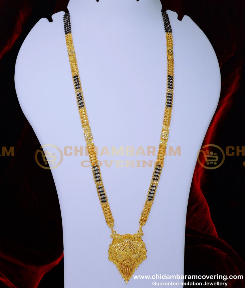 BBM1092 - 36 Inch 2 Gram Gold Black Beads Nallapusalu Designs Gold Long
