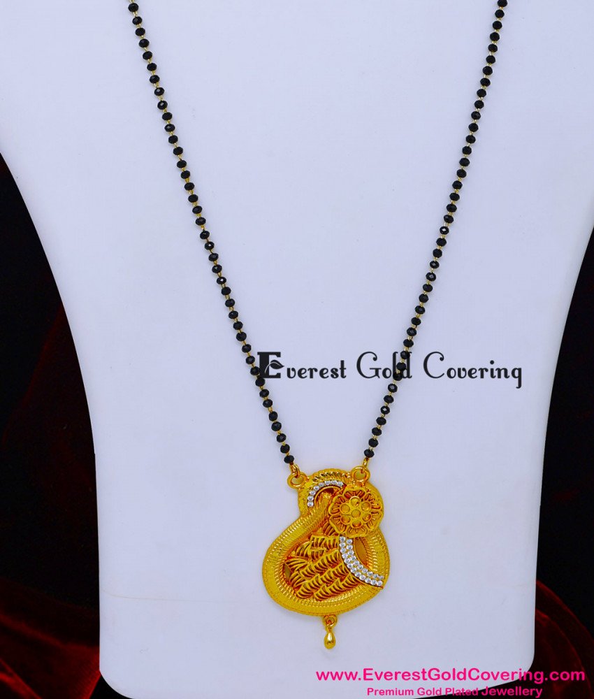 BBM1116 - Trendy Simple Black Beads Mangalsutra Gold Pendant