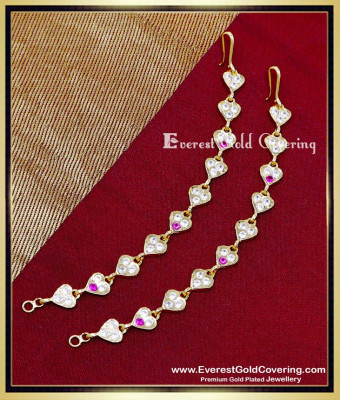 MAT305 - Impon White and Ruby Heart Design Stone Ear Chain
