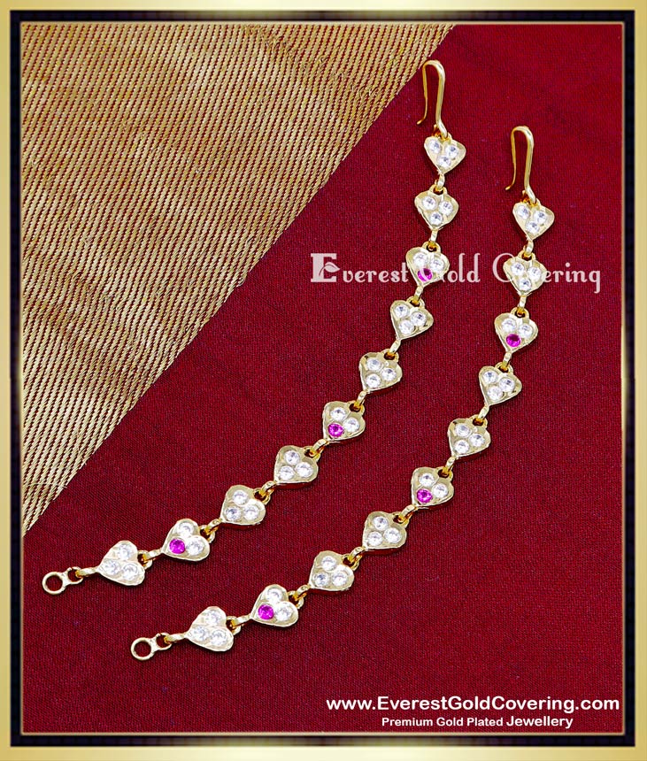 MAT305 - Impon White and Ruby Heart Design Stone Ear Chain