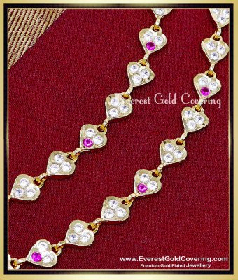 MAT305 - Impon White and Ruby Heart Design Stone Ear Chain
