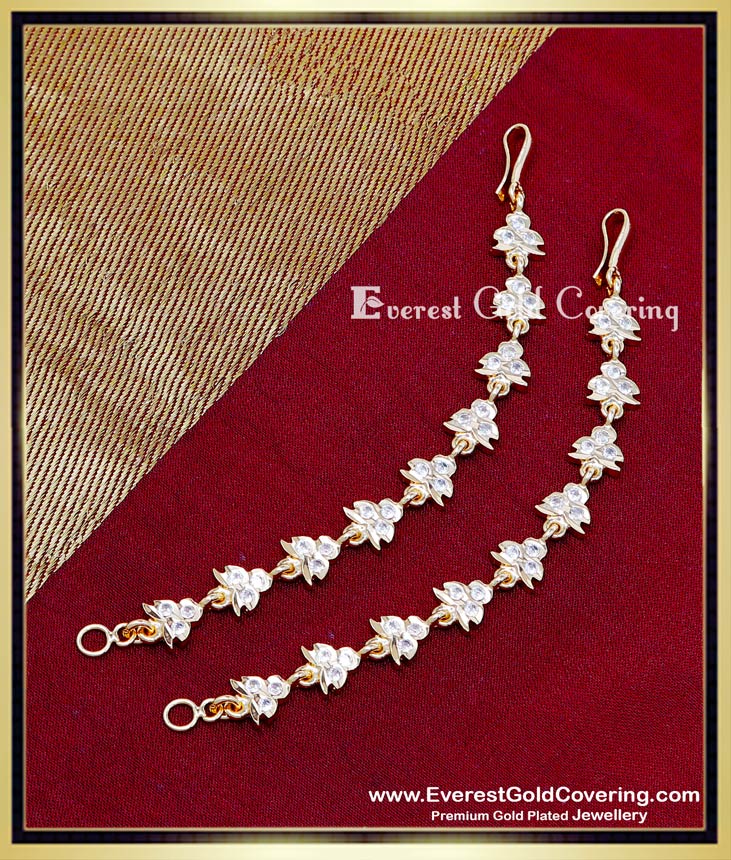 MAT308 - South Indian Traditional White Stone Ear Chain Designs