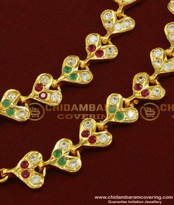 MAT100 - Attractive Leaf Design Impon Ear Chain Multi Stone Maatal Bridal Wear Gold Matilu Designs