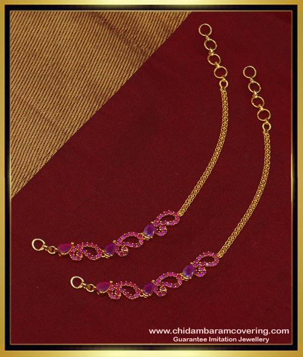 MAT109 - New Design Ad Ruby Stone Mango Design Ear Chain Mattil Matching for Ruby Stone Earring