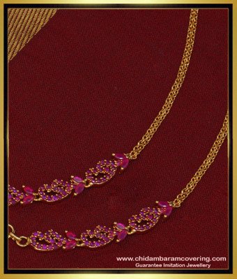 MAT110 - Latest American Diamond Ruby Stone Designer Ear Chain Buy Online 
